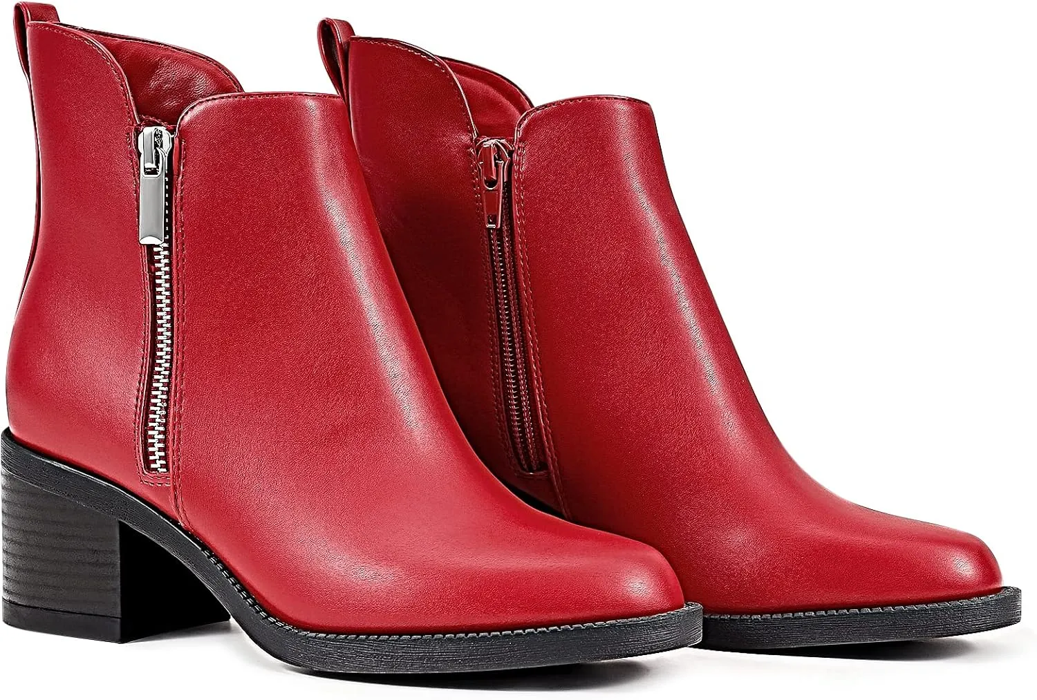 PIZZ ANNU Women's Fashion Ankle Boots Round Toe Low Chunky Block Heel Non-Slip Comfortable Short Boots Side Zipper Booties Shoes