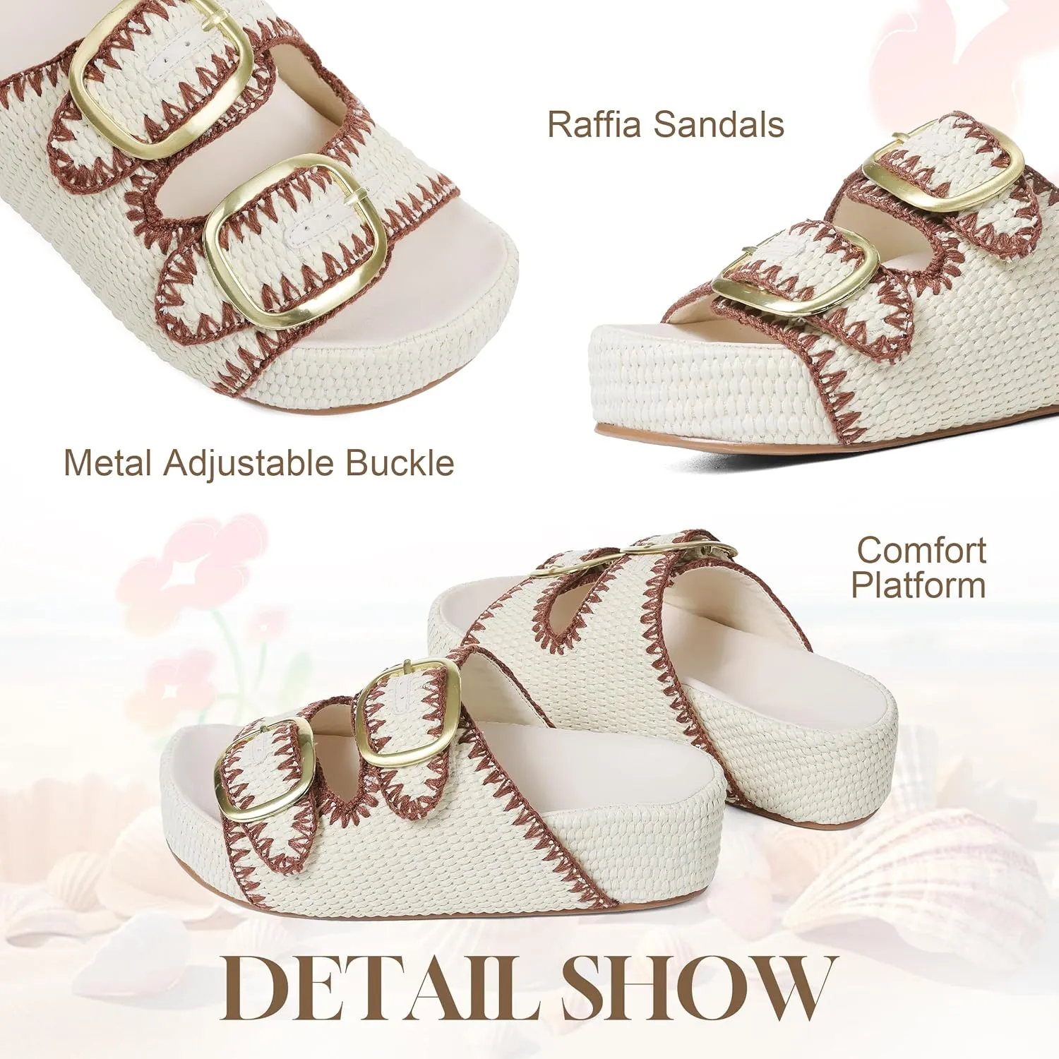 Platform Sandals For Women Raffia Espadrilles Open Toe Flatform Sandals Slip On Slide Sandals Casual Woven Sandals Summer Beach Sandals