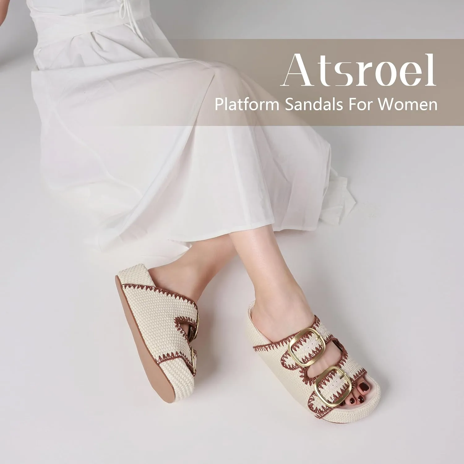 Platform Sandals For Women Raffia Espadrilles Open Toe Flatform Sandals Slip On Slide Sandals Casual Woven Sandals Summer Beach Sandals