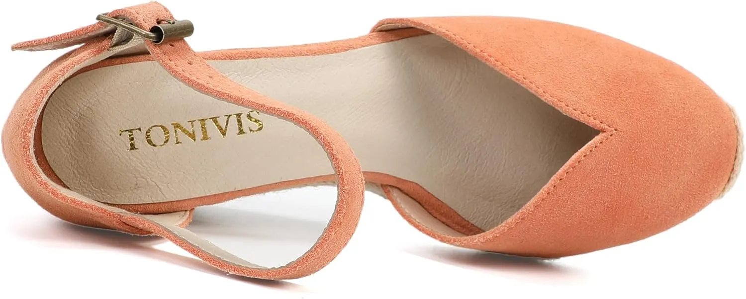 Platform Wedges Sandals for Women, 3" Wedge, Ankle-Strap, Cap Toe, Summer Espadrilles Heel Shoes
