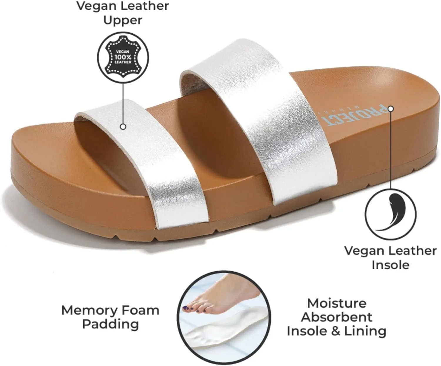 Project Cloud Memory Foam Slide Sandals Women Footwear - Lightweight Two-strap and Non-Slip Vegan Leather Platform Slides - Summer Sandals for Women 2025 (HILLTOP)