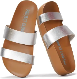 Project Cloud Memory Foam Slide Sandals Women Footwear - Lightweight Two-strap and Non-Slip Vegan Leather Platform Slides - Summer Sandals for Women 2025 (HILLTOP)