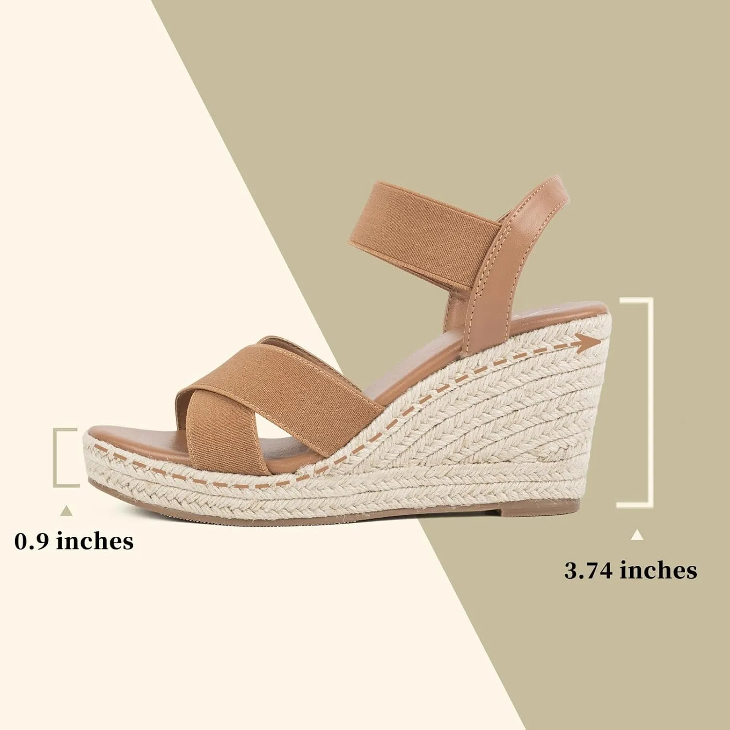 Putu Women's Espadrilles Wedge Sandals Elastic Ankle Strap Platform Sandals Open Toe Criss-cross Wedge Sandals
