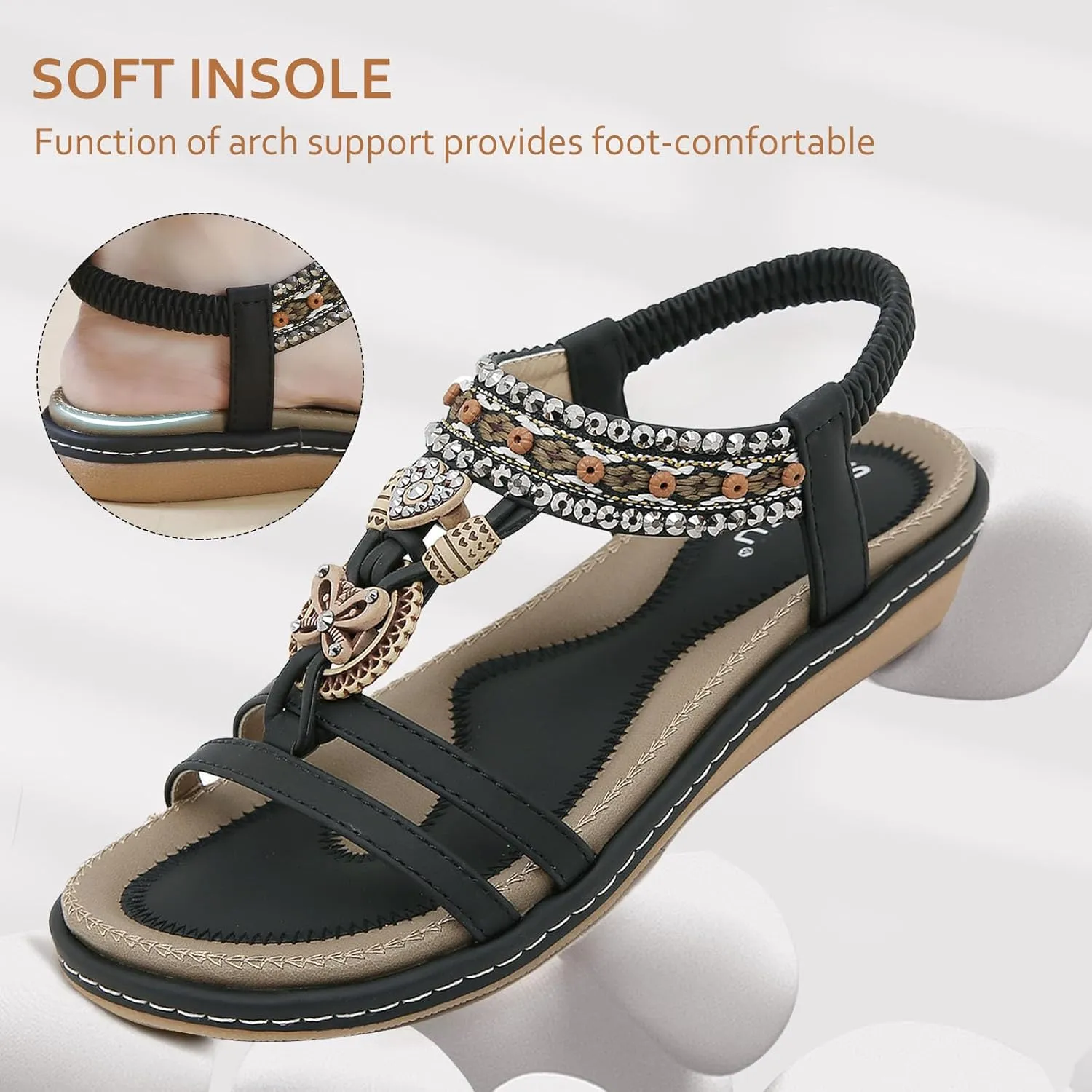 Qiucdzi Flat Sandals for Women Fashion Summer Comfortable Slip-on Casual Beach Shoes Dress Strap Elastic Sandals for lady