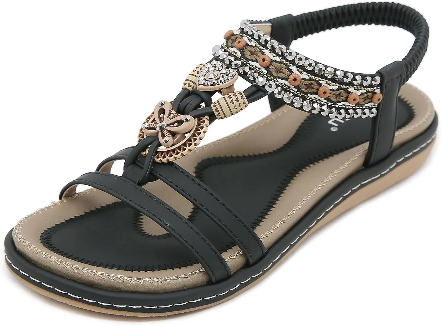 Qiucdzi Flat Sandals for Women Fashion Summer Comfortable Slip-on Casual Beach Shoes Dress Strap Elastic Sandals for lady