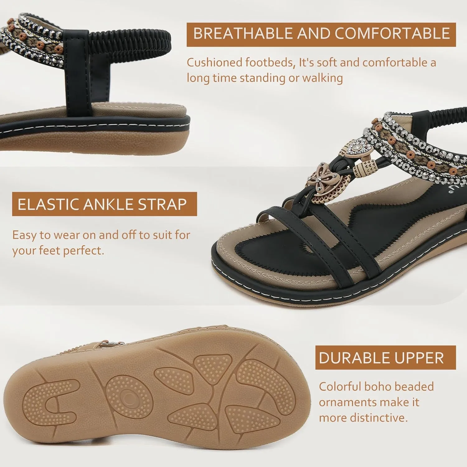 Qiucdzi Flat Sandals for Women Fashion Summer Comfortable Slip-on Casual Beach Shoes Dress Strap Elastic Sandals for lady