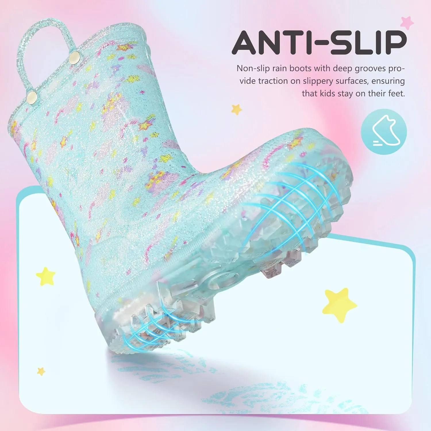 Rain Boots for Girls Toddlers - Light Up Kids Rainboots Boots Waterproof Lightweight Rain Shoes with Handles (Toddler/Little/Big kids)