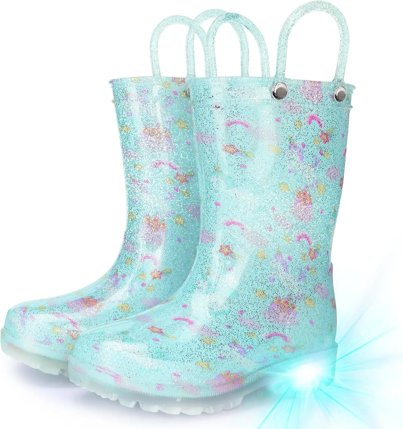 Rain Boots for Girls Toddlers - Light Up Kids Rainboots Boots Waterproof Lightweight Rain Shoes with Handles (Toddler/Little/Big kids)