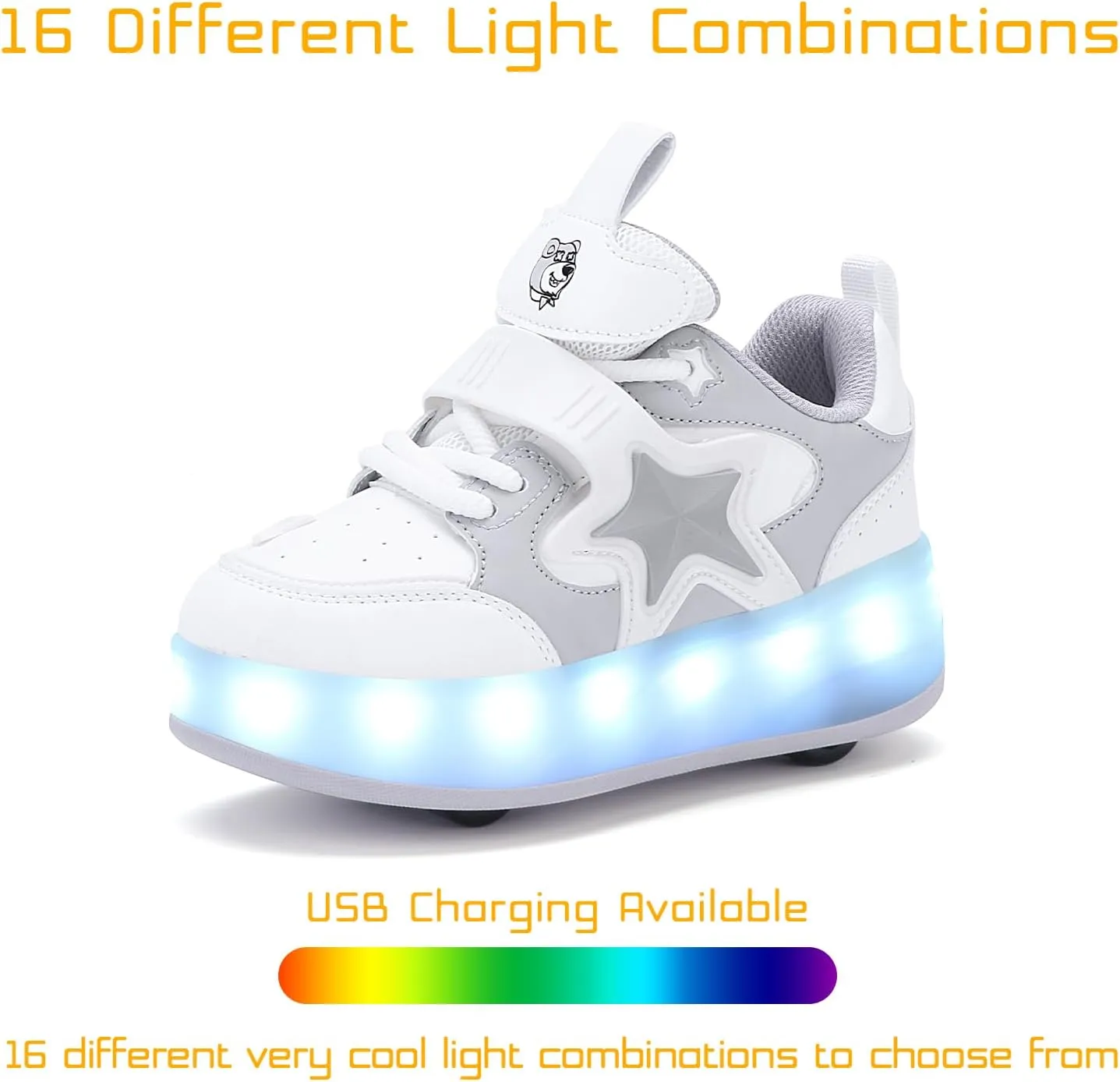 Roller Shoes with 16 LED Combinations for Girls Boys Roller Sneakers with 4-Wheels USB Rechargeable for Christmas Birthday Children Party Show Gift