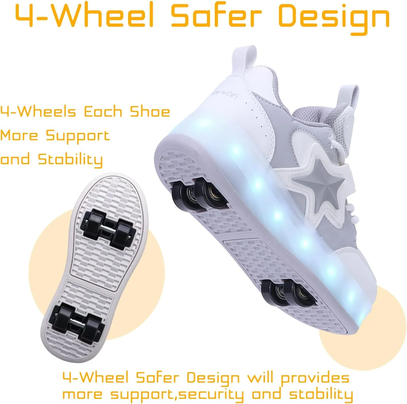 Roller Shoes with 16 LED Combinations for Girls Boys Roller Sneakers with 4-Wheels USB Rechargeable for Christmas Birthday Children Party Show Gift