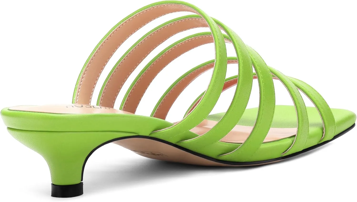 ROSERWISH Women's Strappy Heels Square Open Toe Slip On Low Kitten Heel Slide Heeled Sandals for Daily Party Dress Shoes