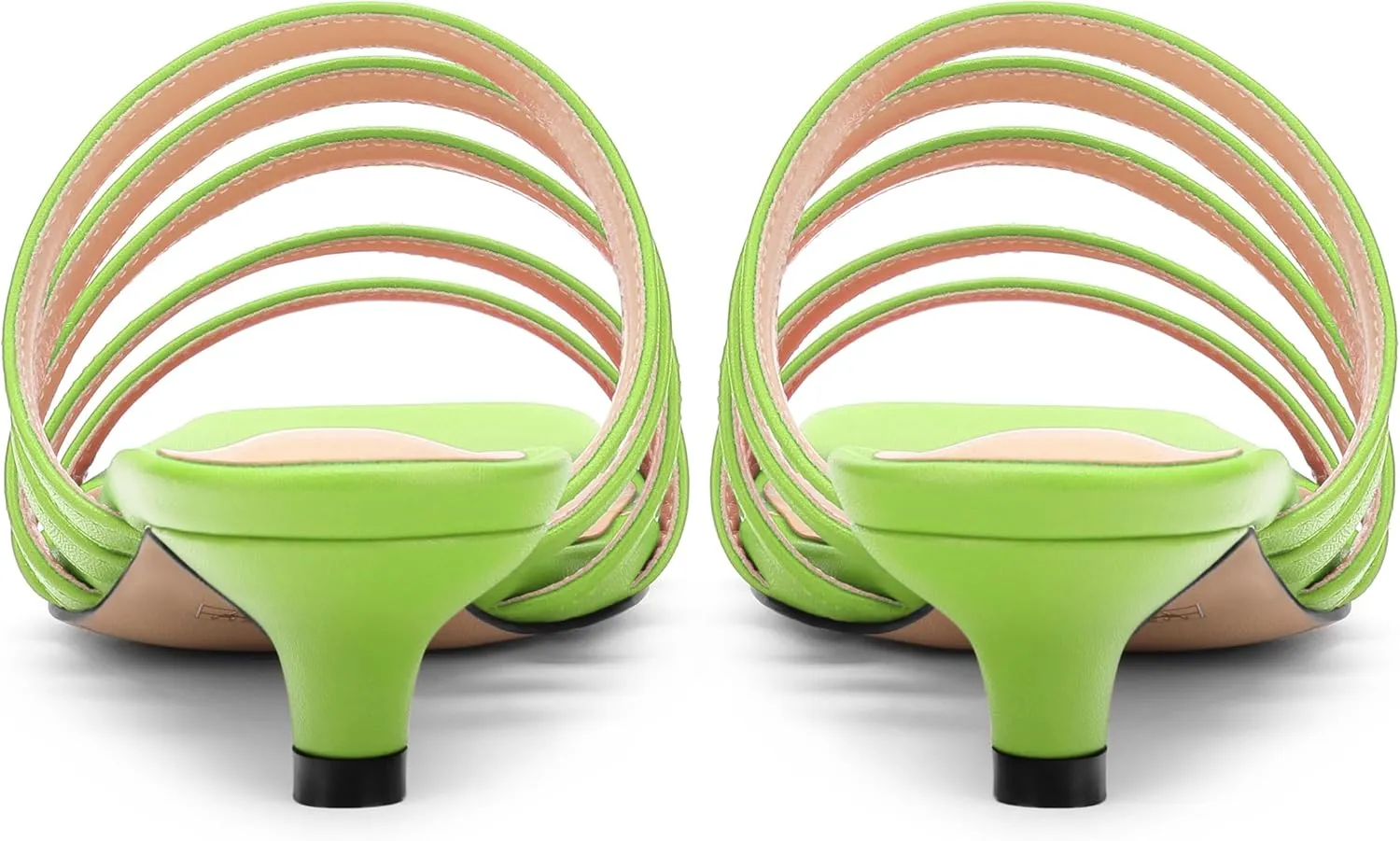ROSERWISH Women's Strappy Heels Square Open Toe Slip On Low Kitten Heel Slide Heeled Sandals for Daily Party Dress Shoes