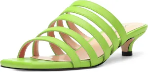 ROSERWISH Women's Strappy Heels Square Open Toe Slip On Low Kitten Heel Slide Heeled Sandals for Daily Party Dress Shoes