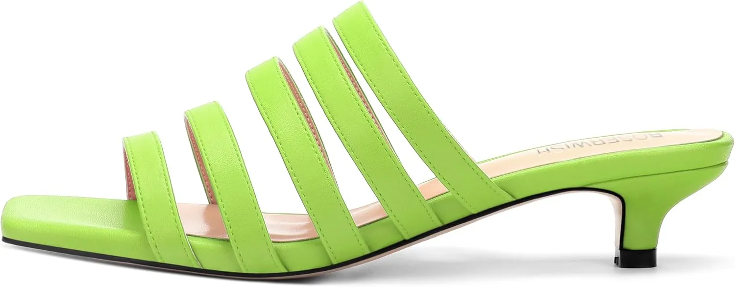 ROSERWISH Women's Strappy Heels Square Open Toe Slip On Low Kitten Heel Slide Heeled Sandals for Daily Party Dress Shoes