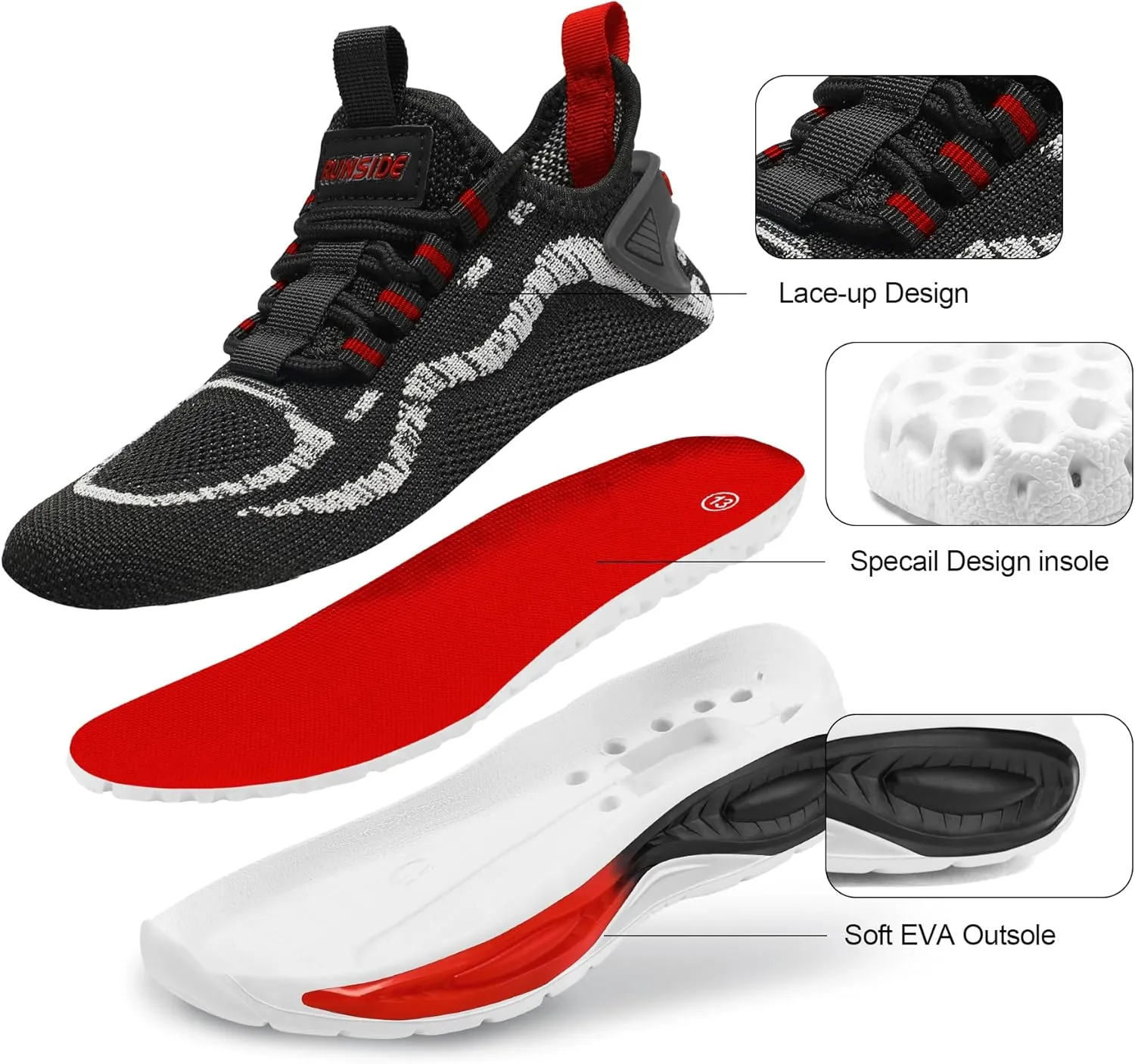 RUNSIDE Boys Girls Sneakers, Lace up Kids Tennis Shoes for Walking/Running Lightweight Breathable Gym Shoes Outdoor, Little Kid/Big Kid