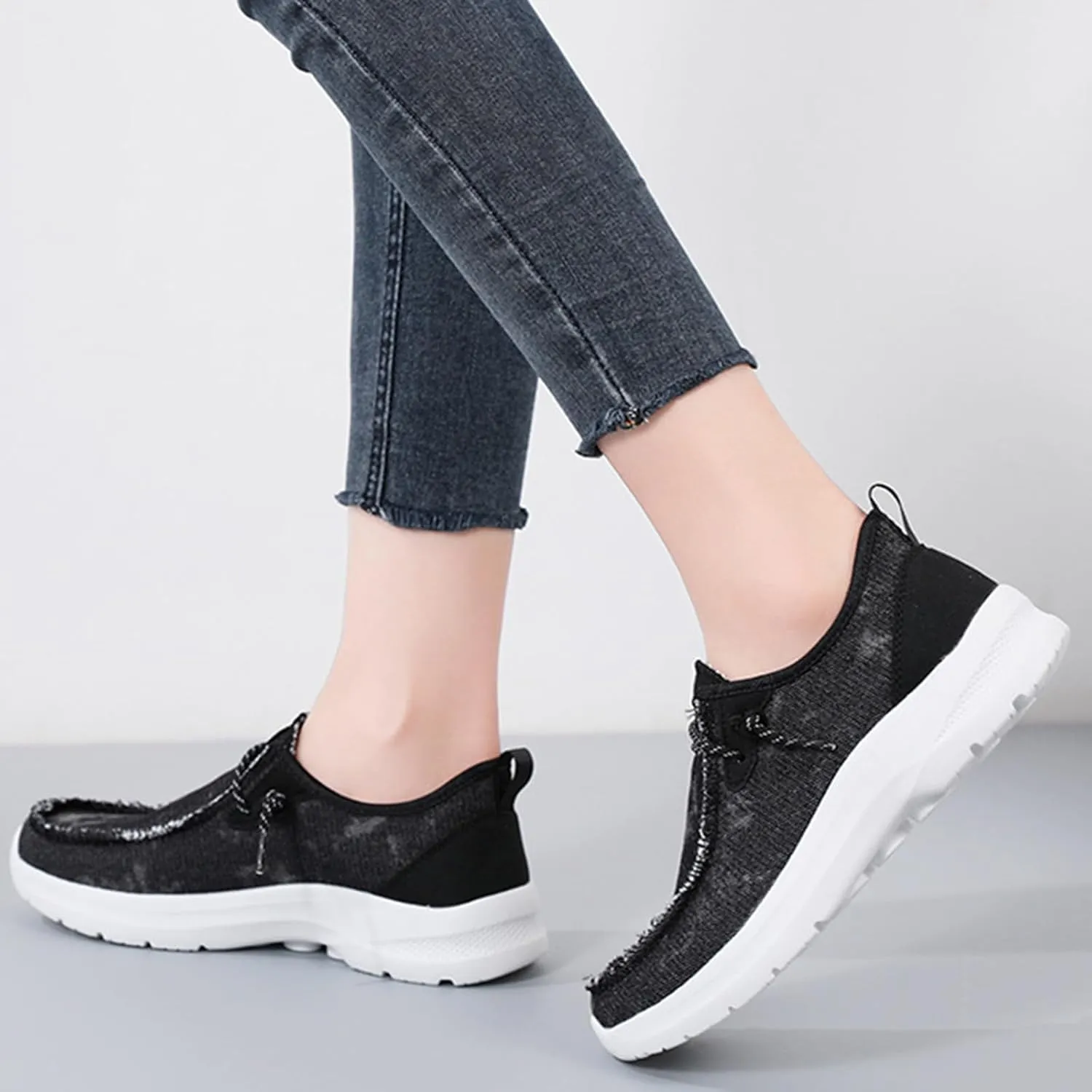 SACFOF Women’s Slip On Loafers Casual Shoes,Lace Up Comfortable Slip On Mesh Walking Shoes Fashion Lightweight Boat Shoes Sneaker