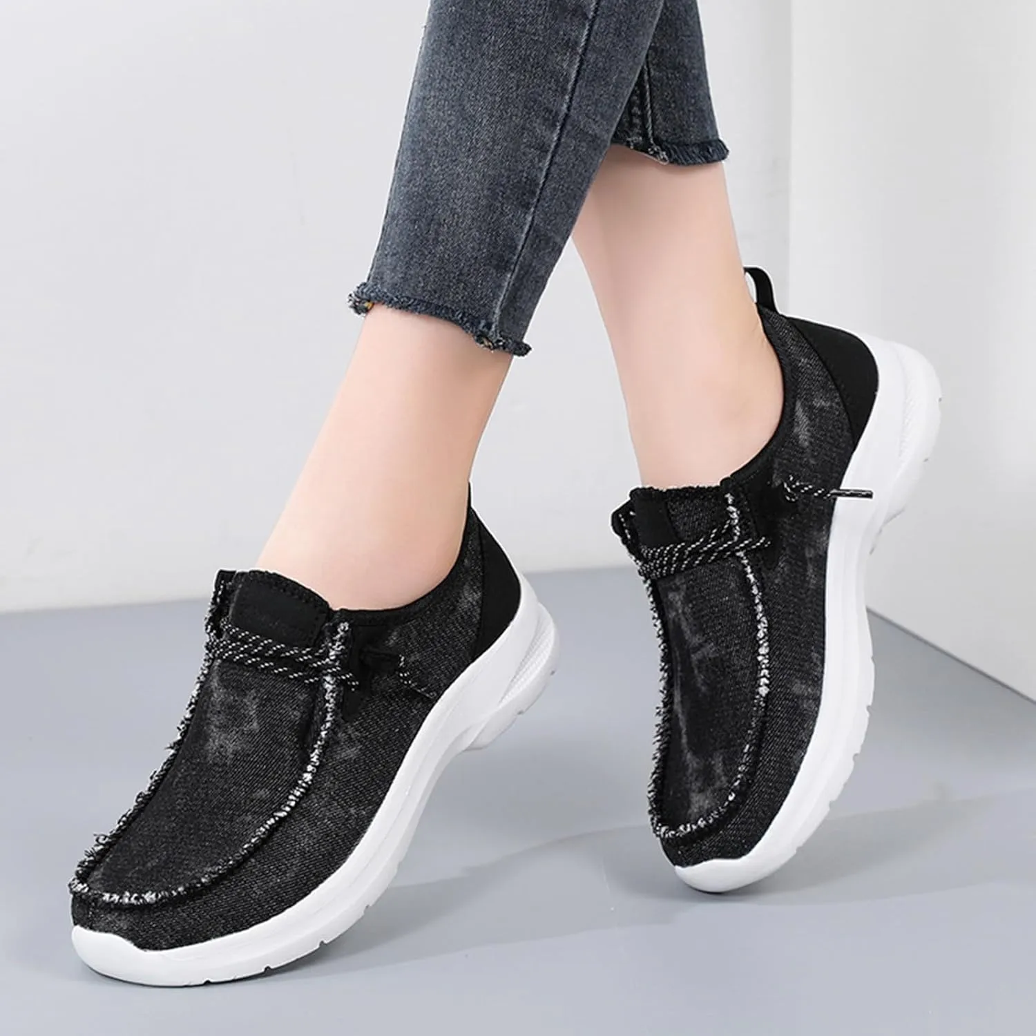 SACFOF Women’s Slip On Loafers Casual Shoes,Lace Up Comfortable Slip On Mesh Walking Shoes Fashion Lightweight Boat Shoes Sneaker