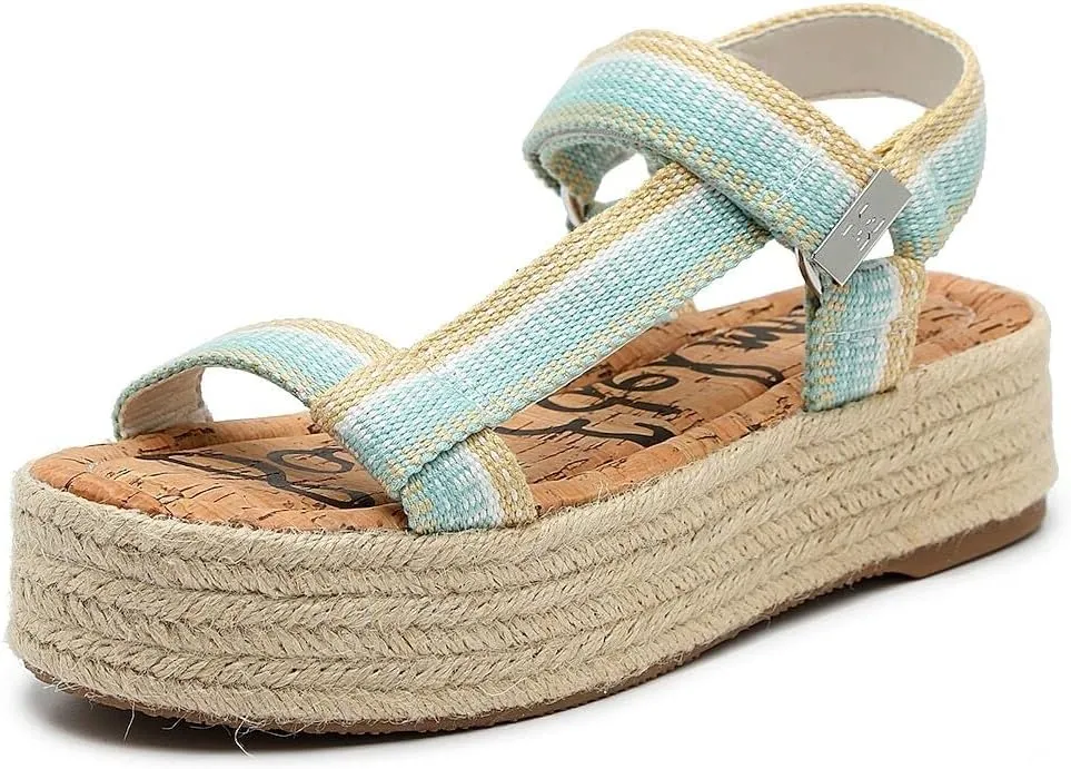 Sam Edelman Artica Woven Flatform Espadrilles Sandal Aqua Blue Wedge Platforms