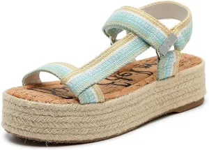 Sam Edelman Artica Woven Flatform Espadrilles Sandal Aqua Blue Wedge Platforms