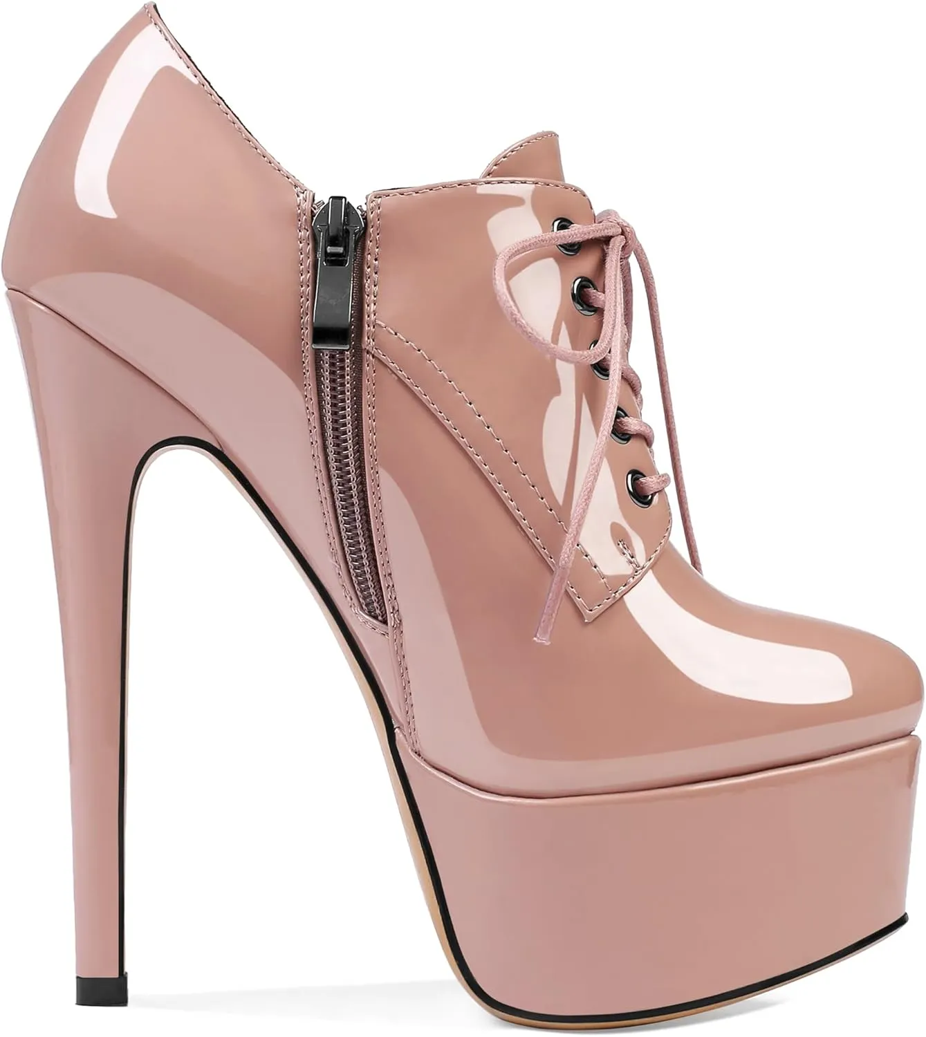SAMMITOP Women's Round Toe Lace Up Ankle Boots Platform High Heel Pumps Party Dress Shoes