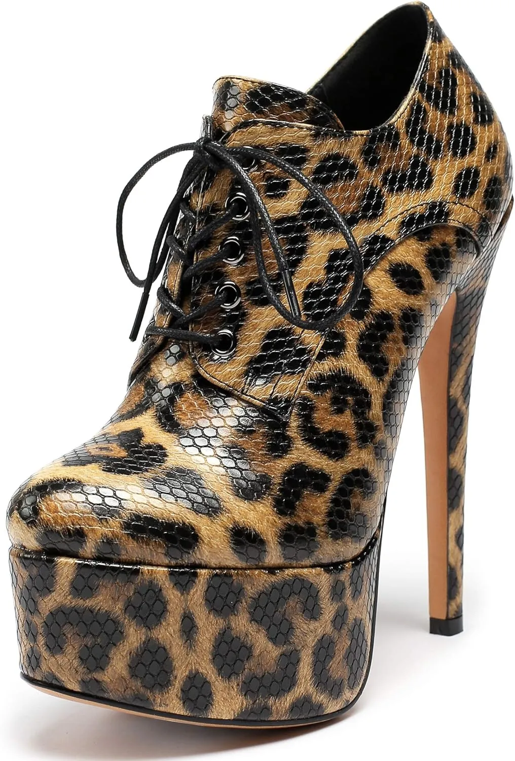 SAMMITOP Women's Round Toe Lace Up Ankle Boots Platform High Heel Pumps Party Dress Shoes