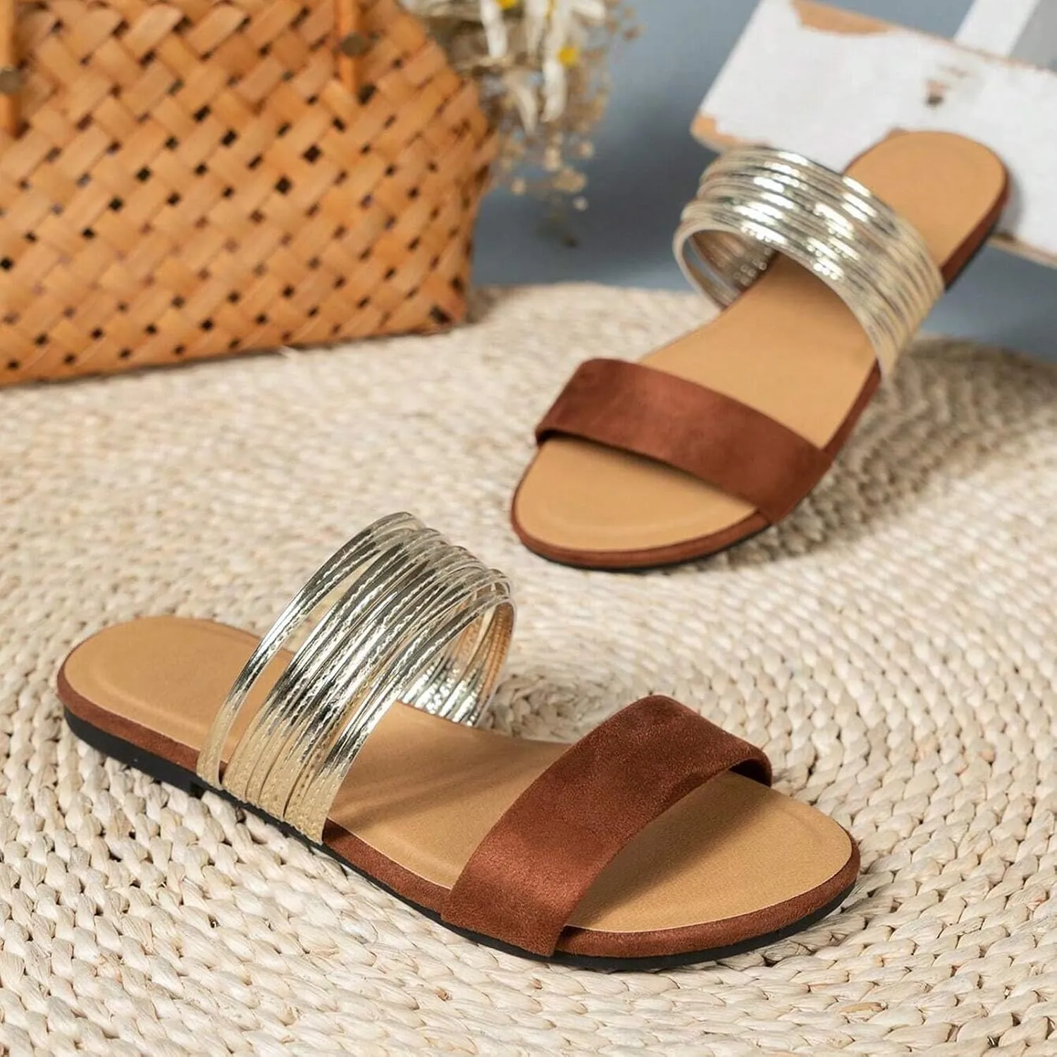 Sandals Women Open Toe Yoga Foam Non-Slip Shining Womens Sandals Unique Style Design Soft Comfortable Footbed Sandals