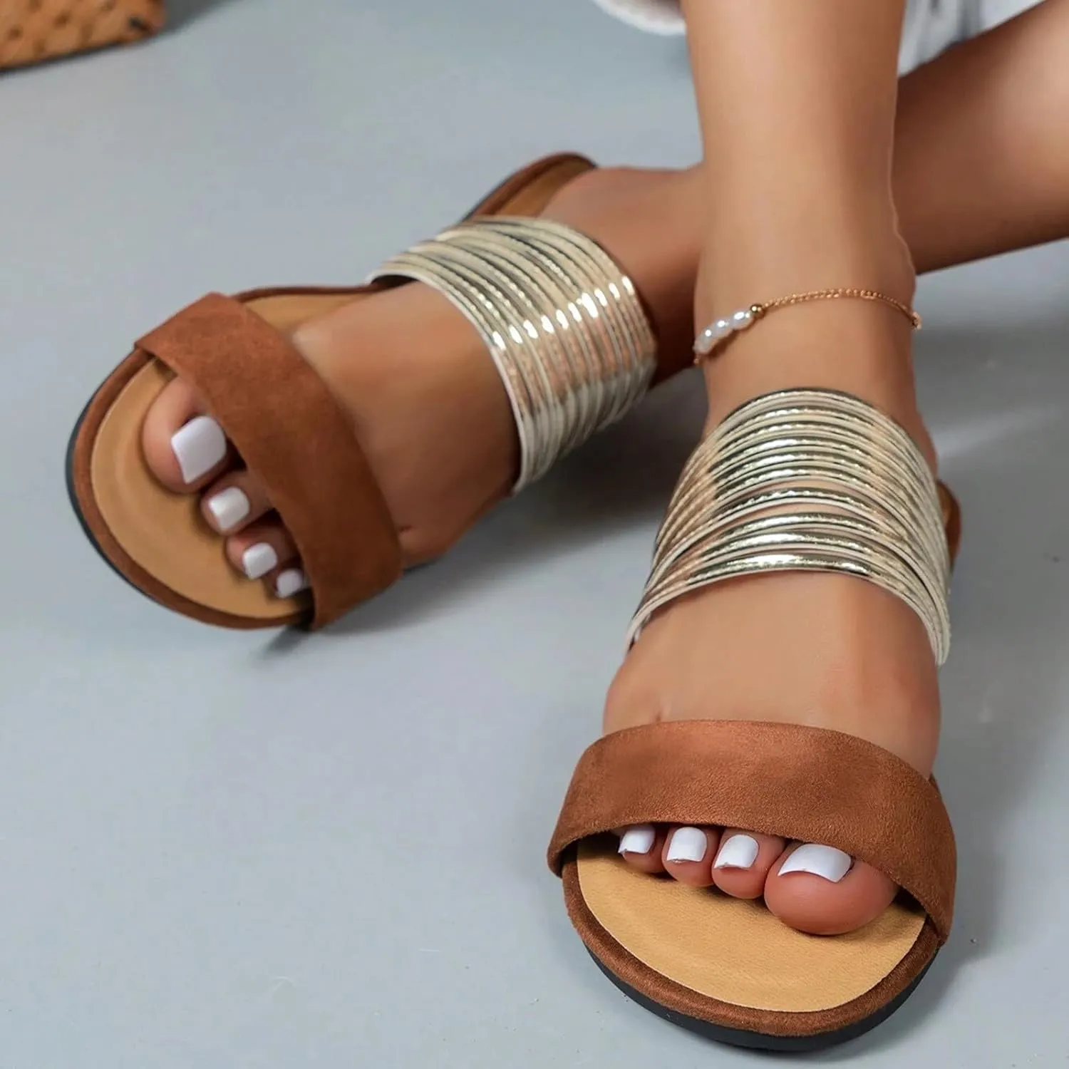 Sandals Women Open Toe Yoga Foam Non-Slip Shining Womens Sandals Unique Style Design Soft Comfortable Footbed Sandals