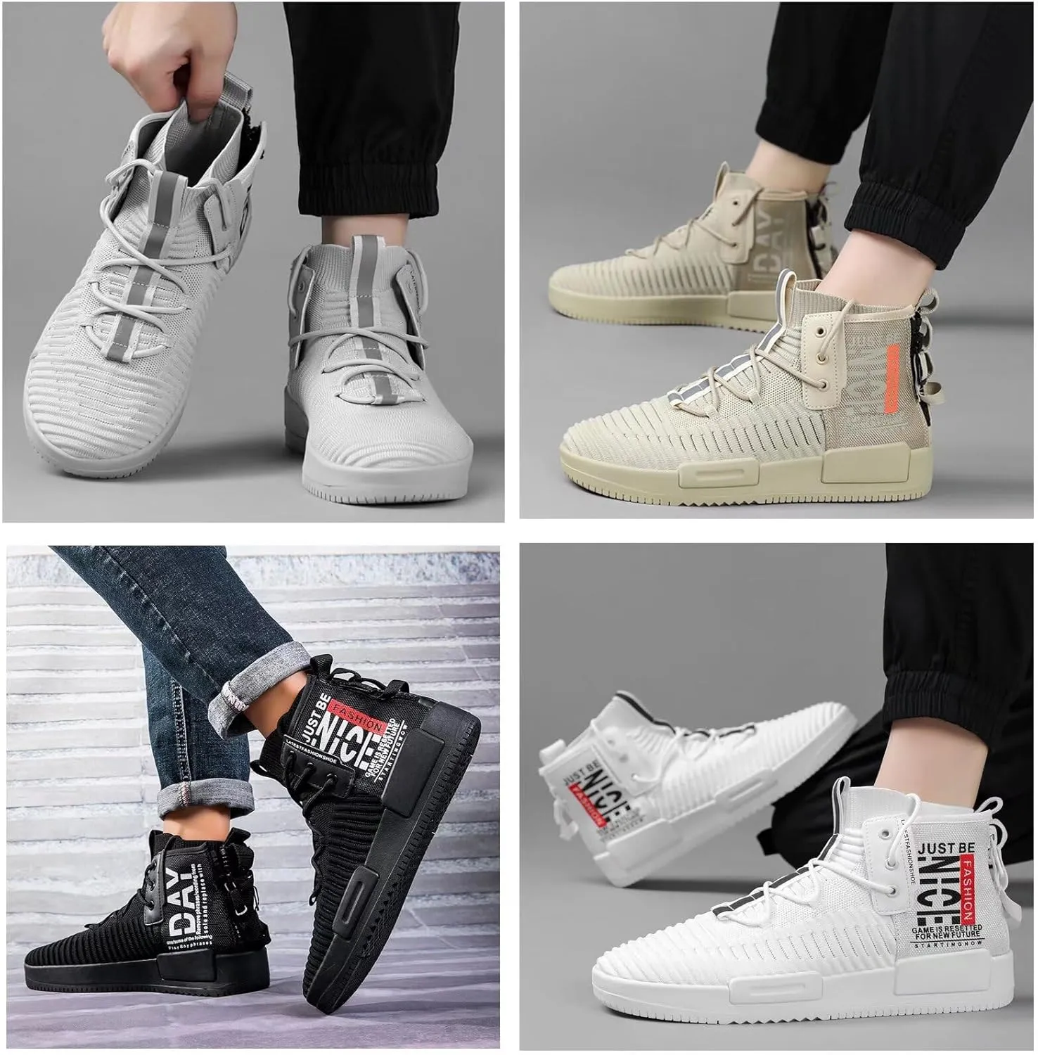SANNAX Men's High Top Fashion Sneakers Lace Up Walking Shoes Breathable Running Shoes Casual Athletic Hip Hop Shoes for Men