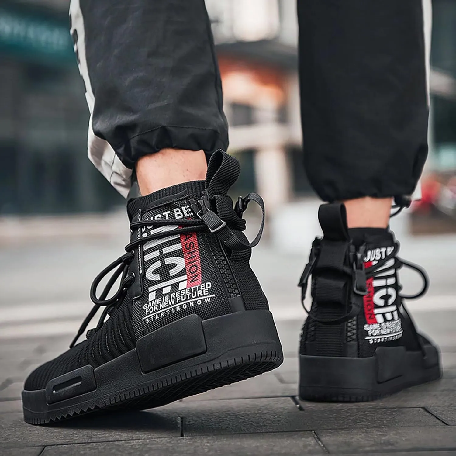 SANNAX Men's High Top Fashion Sneakers Lace Up Walking Shoes Breathable Running Shoes Casual Athletic Hip Hop Shoes for Men