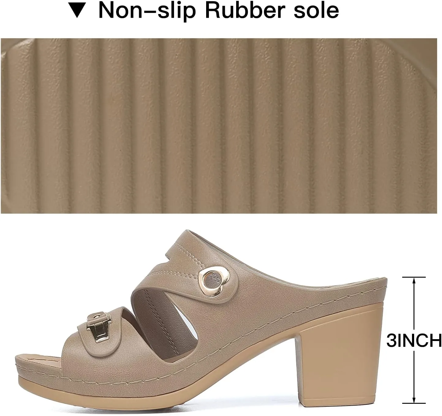 SHIBEVER Women's Summer Sandals, Low Wedge Block Heels, Comfortable PU Leather, Slip-On, Open Toe, Dressy & Casual