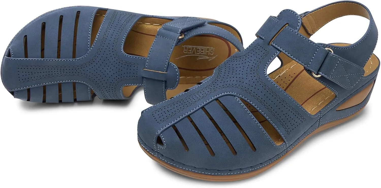 SHIBEVER Women's Wedge Sandals Summer: Closed Toe Sandals for Women Platform Dressy Wedge Size 5-11