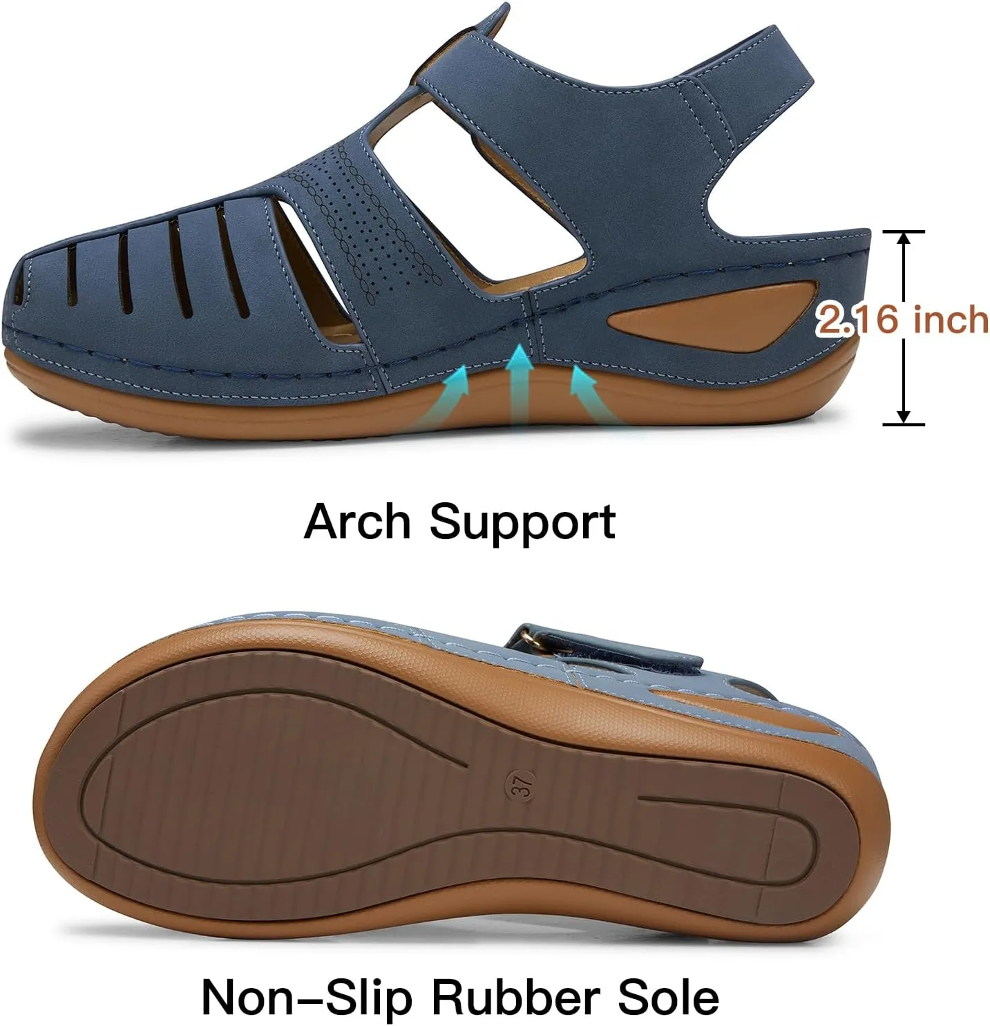SHIBEVER Women's Wedge Sandals Summer: Closed Toe Sandals for Women Platform Dressy Wedge Size 5-11
