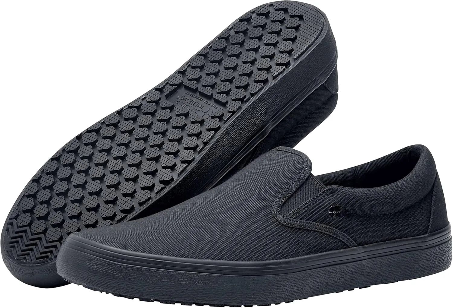 Shoes for Crews Merlin, Slip-On, Men's, Women's, Unisex, Slip Resistant Work Shoes, Black Leather, Men's Size 7 Wide, Women's Size 8.5 Wide