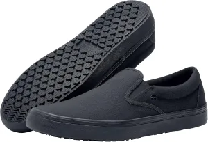 Shoes for Crews Merlin, Slip-On, Men's, Women's, Unisex, Slip Resistant Work Shoes, Black Leather, Men's Size 9.5, Women's Size 11