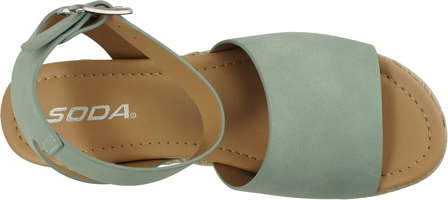 Soda Topic Open Toe Buckle Ankle Strap Espadrilles Flatform Wedge Casual Sandal