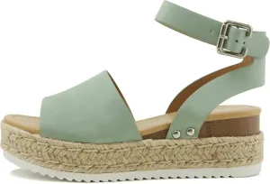 Soda Topic Open Toe Buckle Ankle Strap Espadrilles Flatform Wedge Casual Sandal