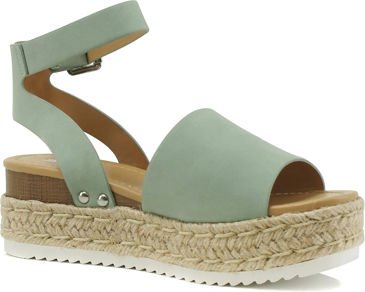 Soda Topic Open Toe Buckle Ankle Strap Espadrilles Flatform Wedge Casual Sandal
