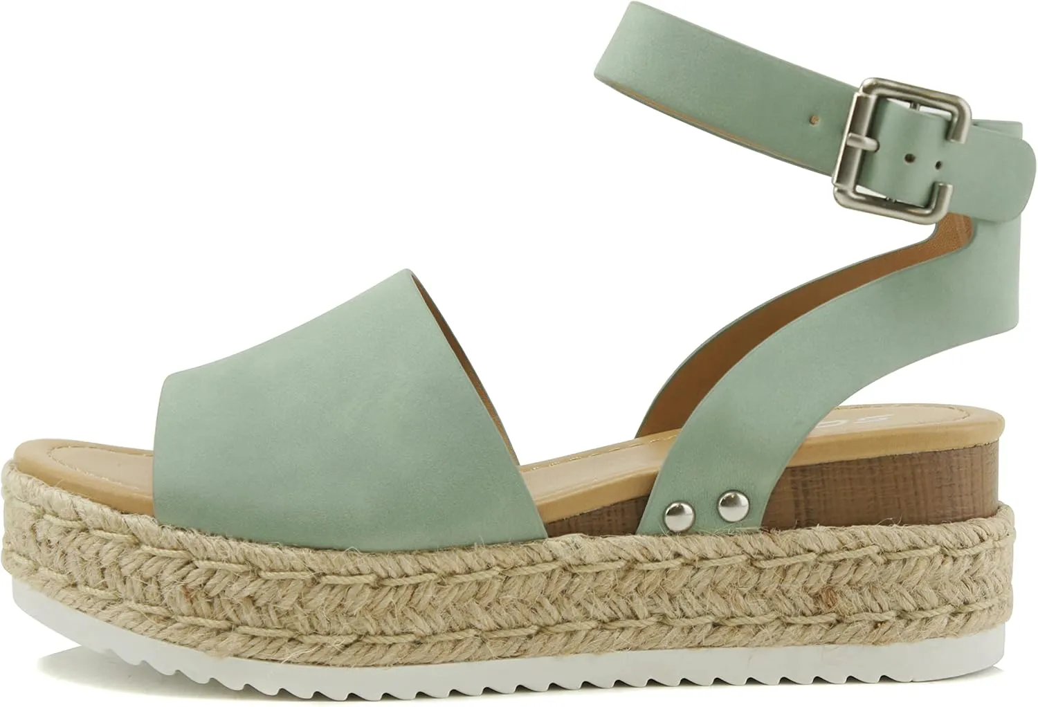 Soda Topic Open Toe Buckle Ankle Strap Espadrilles Flatform Wedge Casual Sandal