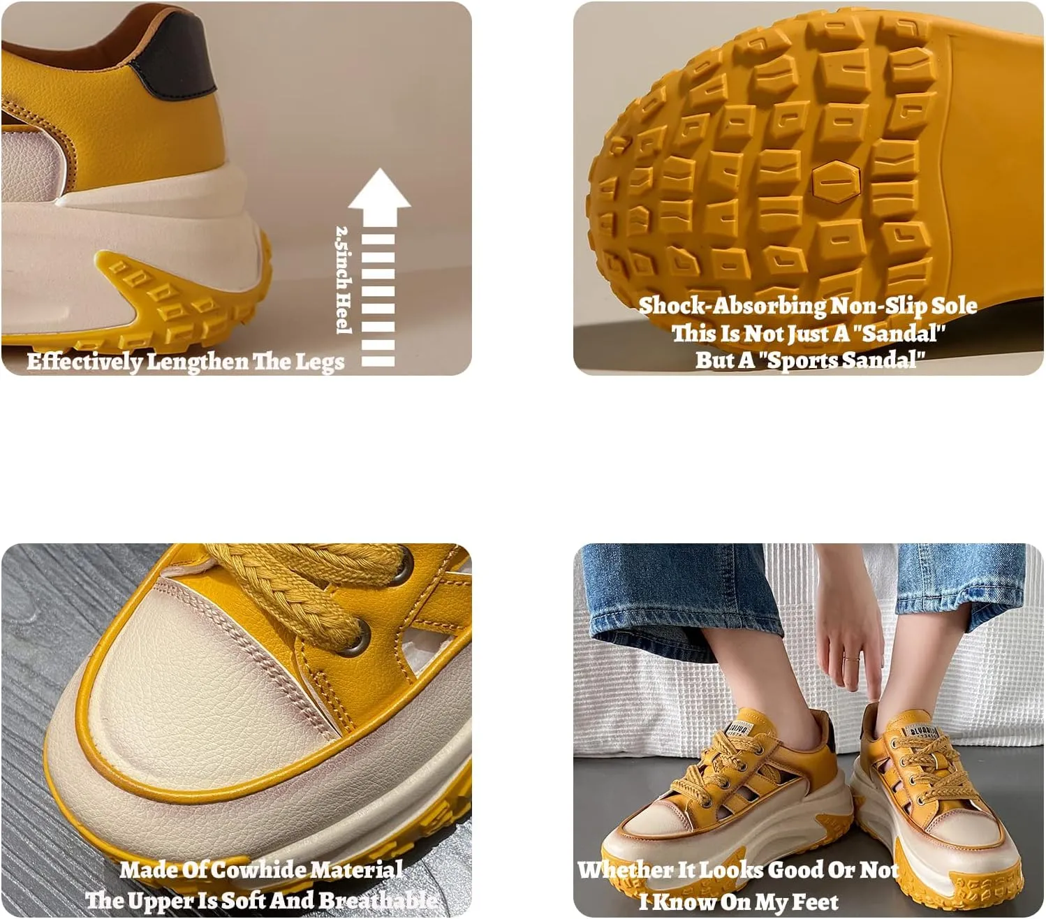 SOLPNOW Women's Leather Breathable Hollow Casual Sneakers,Lace Up Non-Slip Shock Absorbing Heighten Running Sneakers