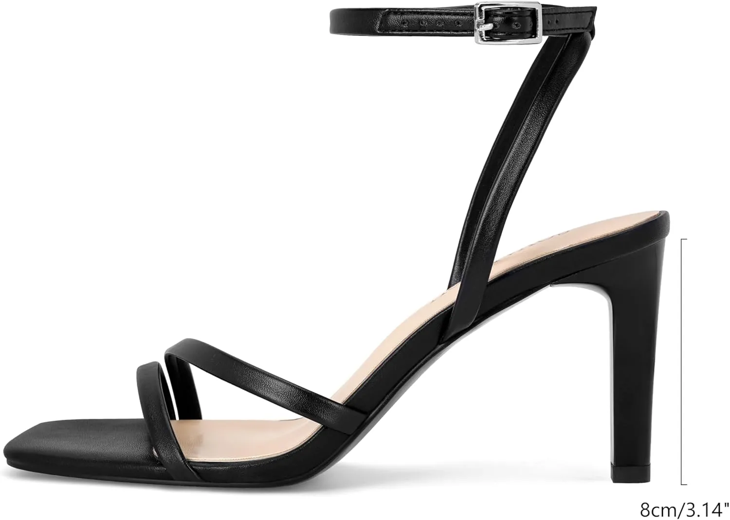 SOVANYOU Heeled Sandals for Women Dressy Square Open Toe Strappy High Heels with Ankle Strap for Wedding Party Daily Wear