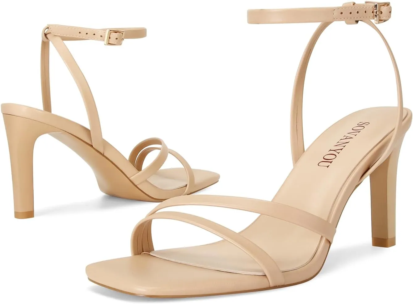 SOVANYOU Heeled Sandals for Women Dressy Square Open Toe Strappy High Heels with Ankle Strap for Wedding Party Daily Wear
