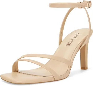 SOVANYOU Heeled Sandals for Women Dressy Square Open Toe Strappy High Heels with Ankle Strap for Wedding Party Daily Wear