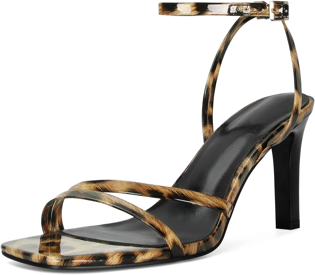 SOVANYOU Heeled Sandals for Women Dressy Square Open Toe Strappy High Heels with Ankle Strap for Wedding Party Daily Wear