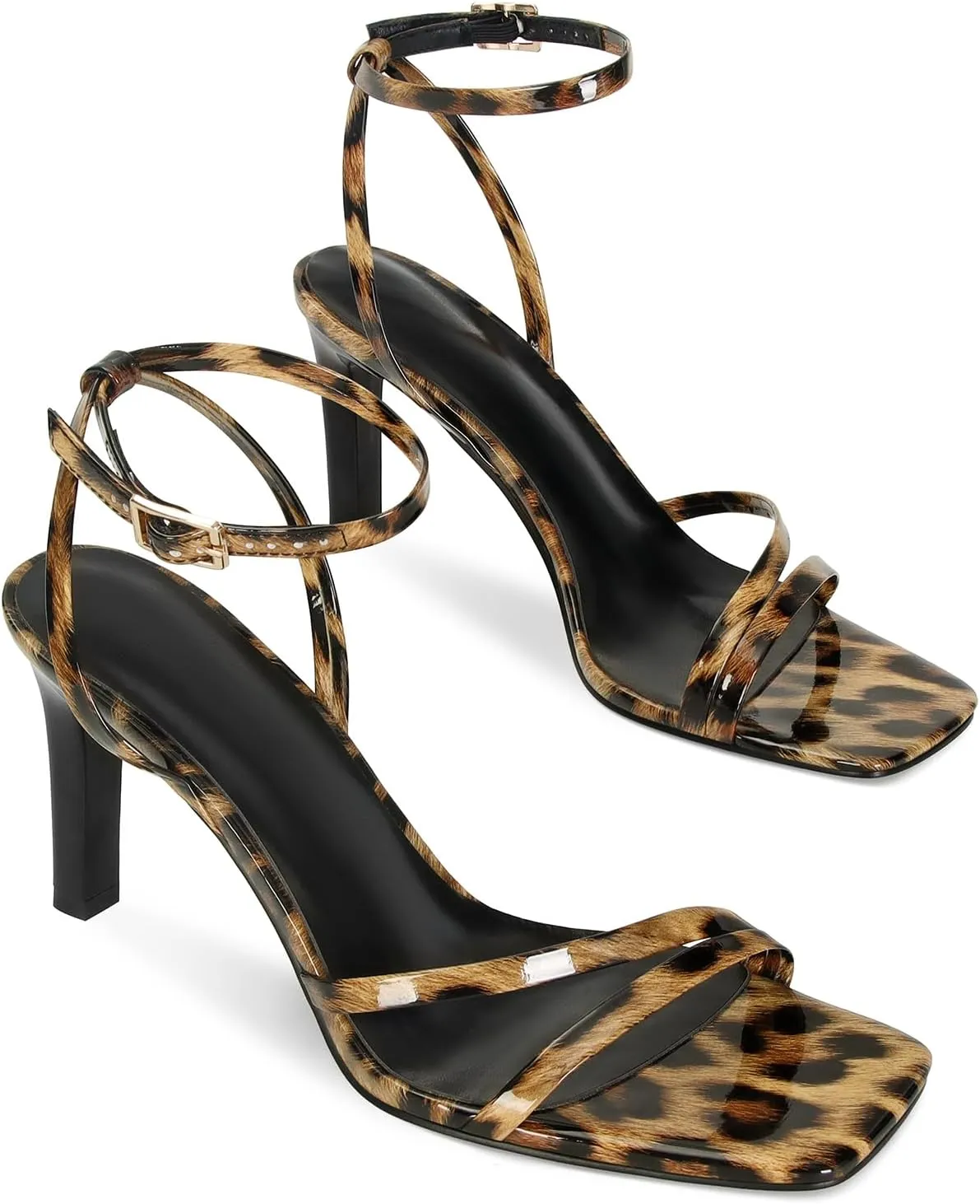 SOVANYOU Heeled Sandals for Women Dressy Square Open Toe Strappy High Heels with Ankle Strap for Wedding Party Daily Wear
