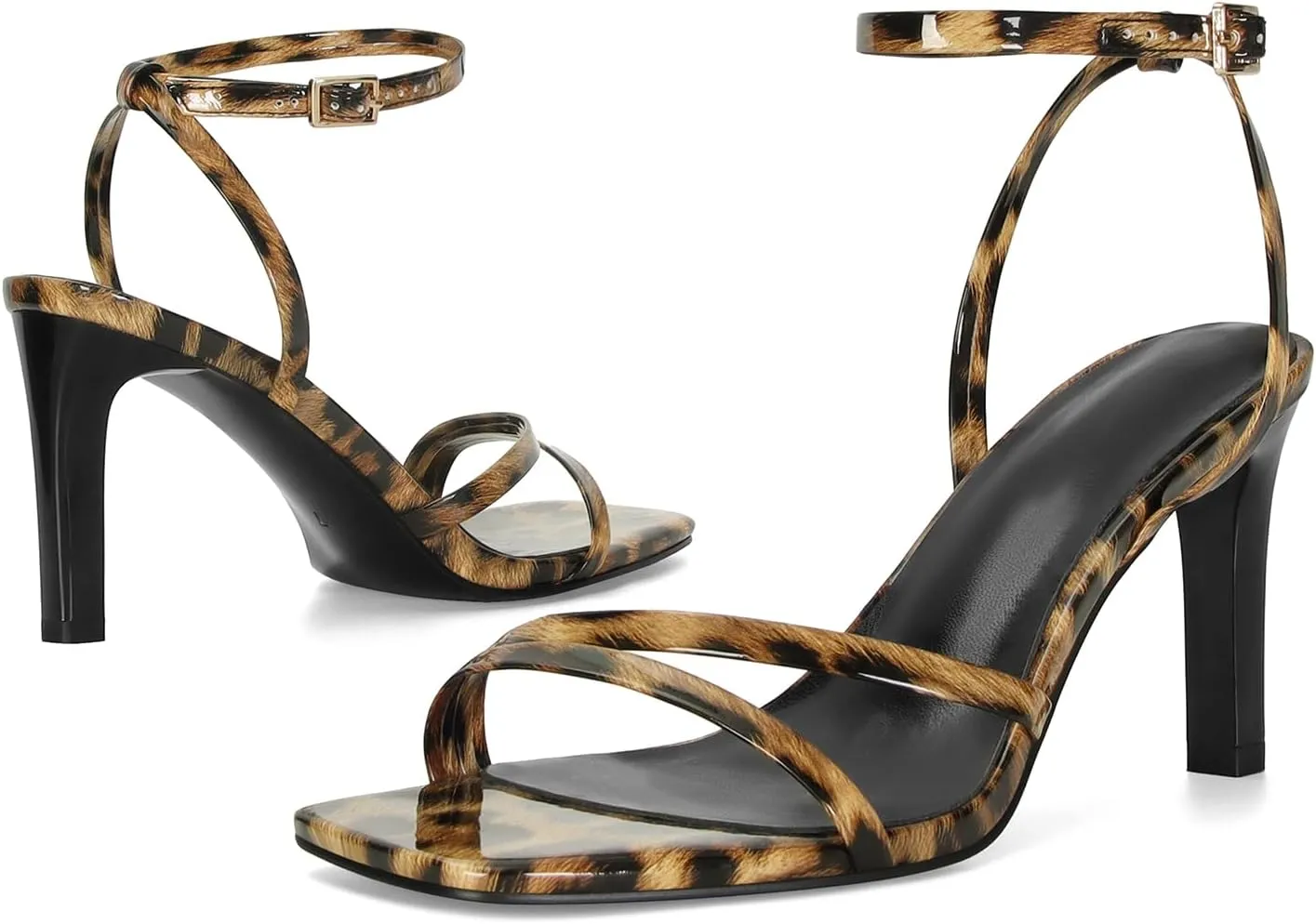 SOVANYOU Heeled Sandals for Women Dressy Square Open Toe Strappy High Heels with Ankle Strap for Wedding Party Daily Wear