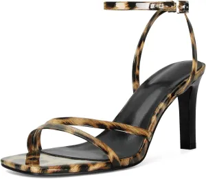 SOVANYOU Heeled Sandals for Women Dressy Square Open Toe Strappy High Heels with Ankle Strap for Wedding Party Daily Wear