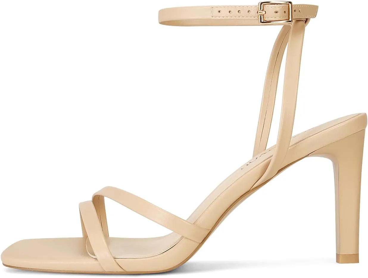 SOVANYOU Heeled Sandals for Women Dressy Square Open Toe Strappy High Heels with Ankle Strap for Wedding Party Daily Wear