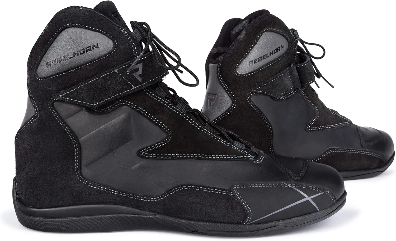 Spark Leather Motorcycle Boots for Men and Women Reinforcements Heel and Sole Ventilation Quick Closure Antibacterial Insert Reflective Elements, Black , 5