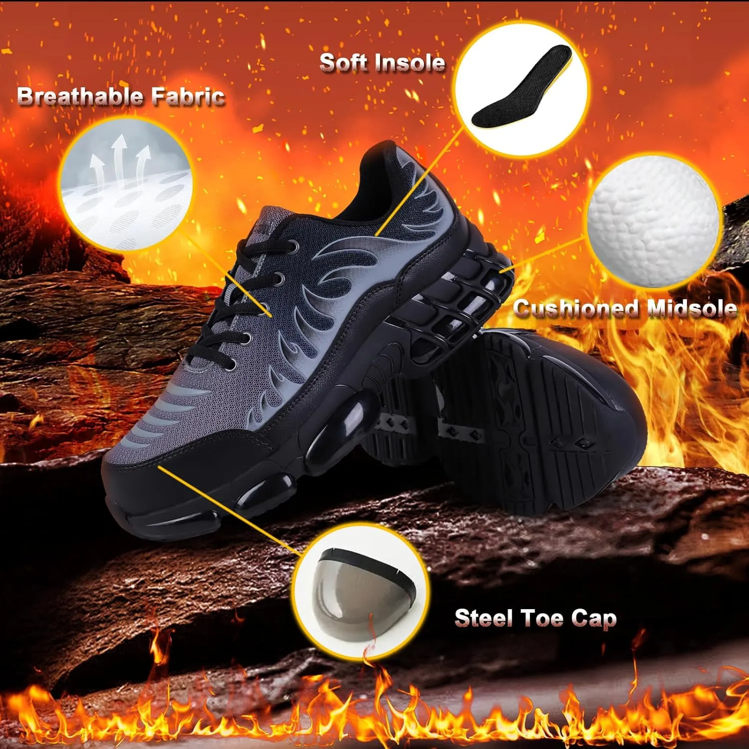 Steel Toe Shoes for Men Lightweight Comfortable Safety Shoes for Men Indestructible Work Shoes for Construction