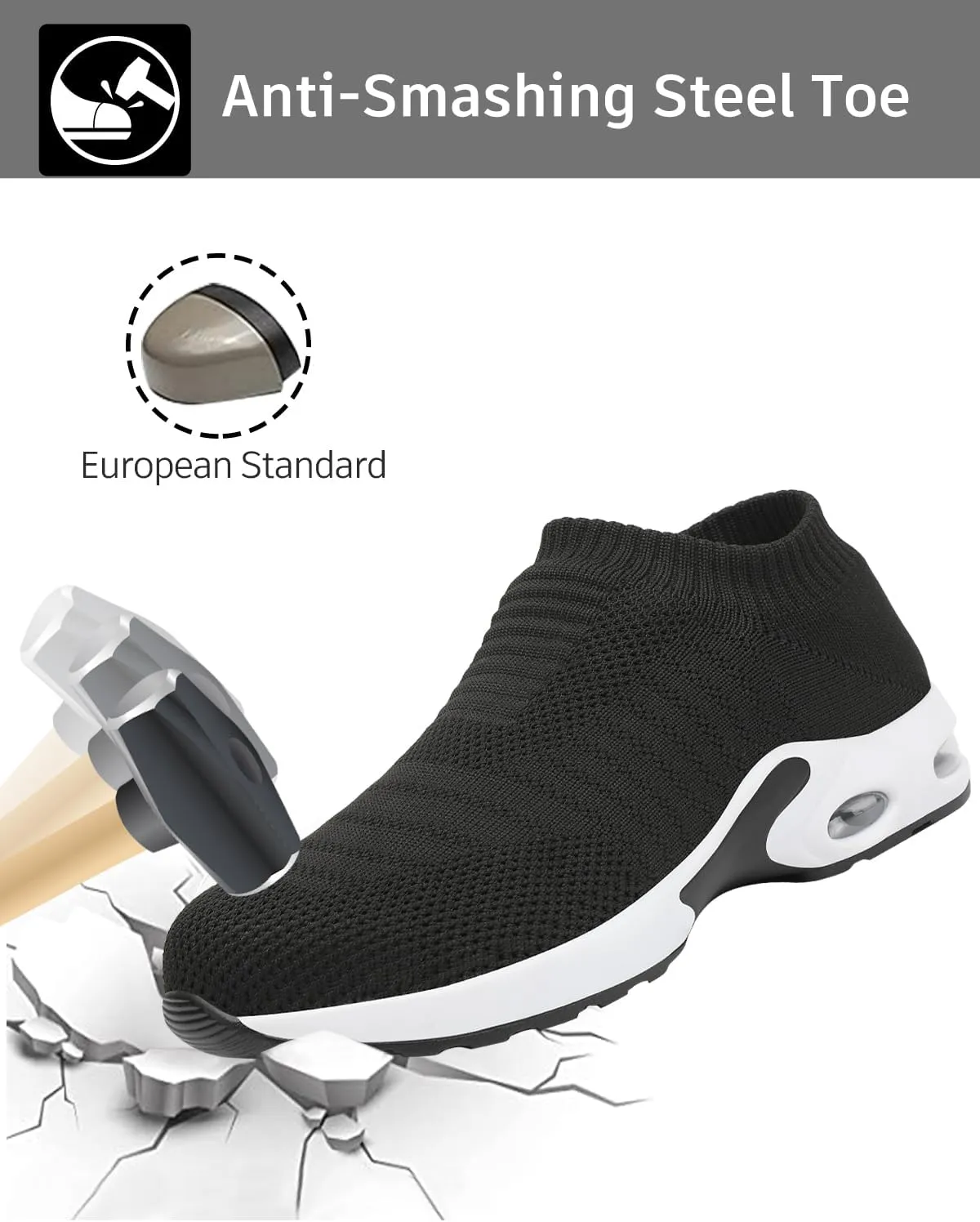 Steel Toe Shoes for Women with Arch Support, Lightweight Comfortable Work Safety Shoes Slip Resistant Indestructible Sneakers